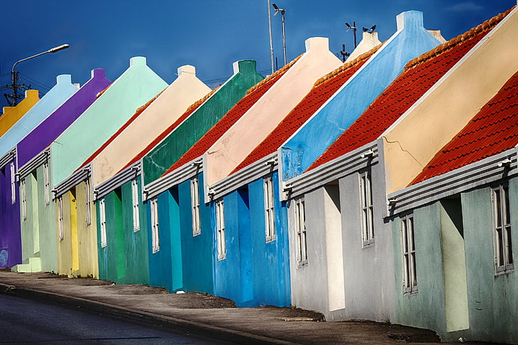 Curacao, Domek, kolorowe, w wierszu, wielo kolorowe, cele podróży, na zewnątrz