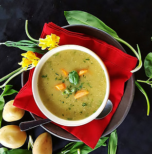 potato soup, potato, soup, bear's garlic, edible, food, nutrition