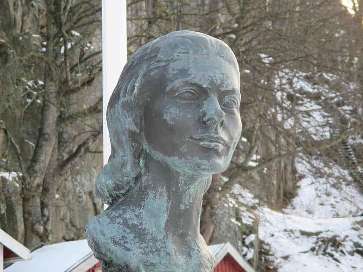 Statua, busto, fronte della donna, ingrid bergman, Fjällbacka