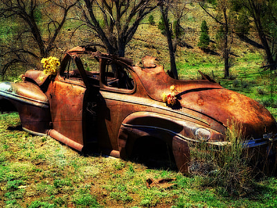 gamle, rusten, bil, Oldsmobile, bil, korrosjon, kjøretøy