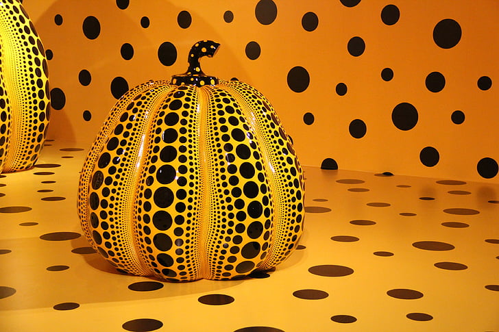 yayoi kusama, sculpture, plastic pumpkin, vector, backgrounds, pattern