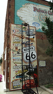 rota 66, Illinois, velho, decadência, vintage, pintura de parede