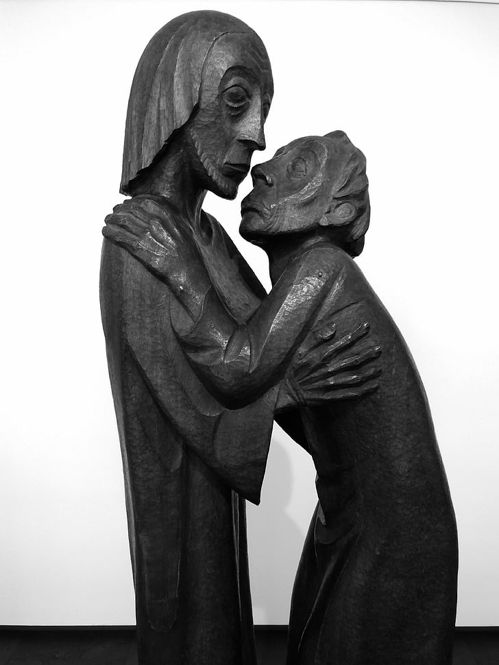 escultura, Barlach, Hamburgo, arte, símbolo, cristão, preto e branco