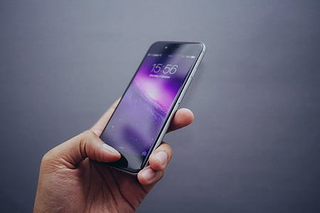 persona, Holding, iPhone, vicino a, grigio, superficie, tecnologia