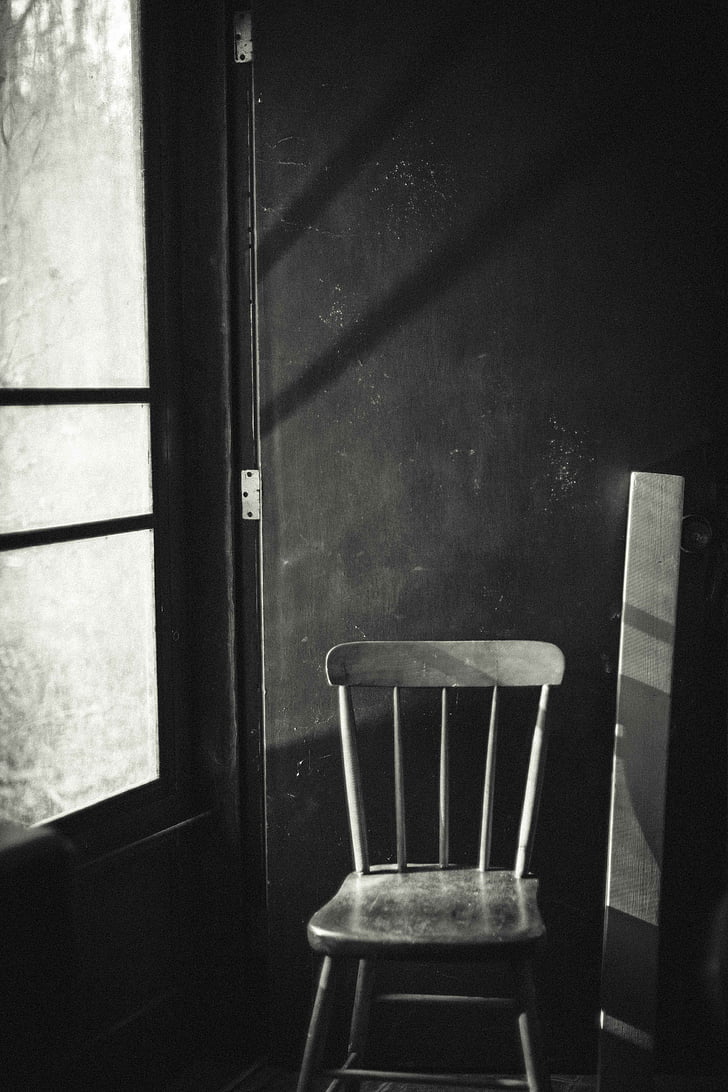 gray, scale, photo, chair, room, dark, indoors