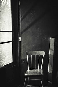 gris, escala, Foto, silla, sala de, oscuro, en el interior