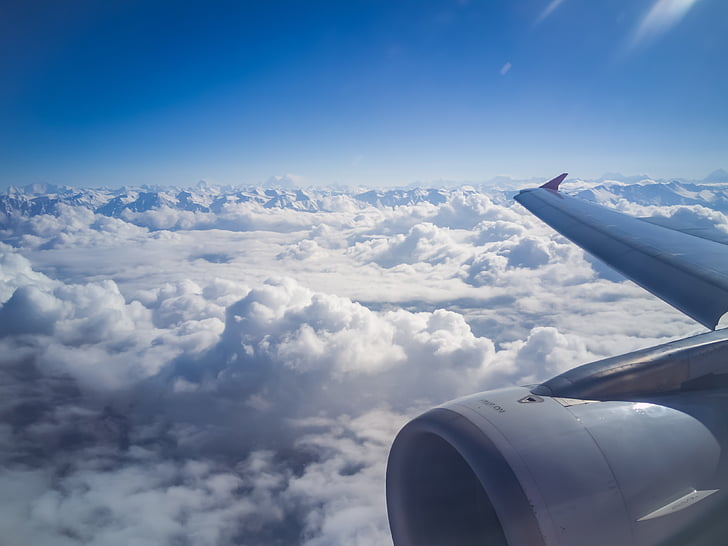 avió, finestra, vista de seient de finestra, veure, Himàlaia, núvols, ala