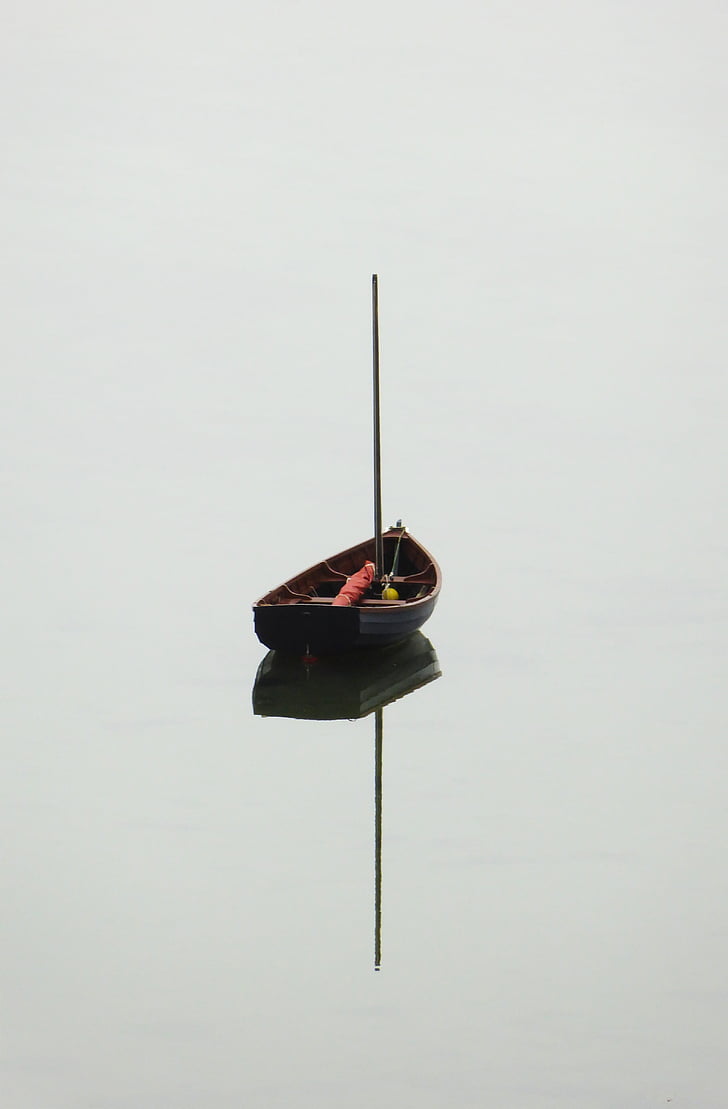 brown, sail, body, daytime, Boat, Lake, Reflection