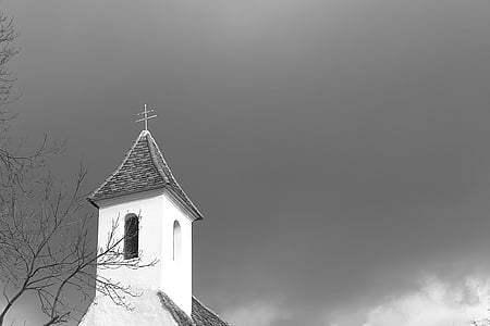 Kirchturm, Himmel, Wolken, Kreuz