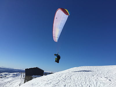 zijn, paragliding, Fells, sport, sneeuw, Himmel, blauwe hemel