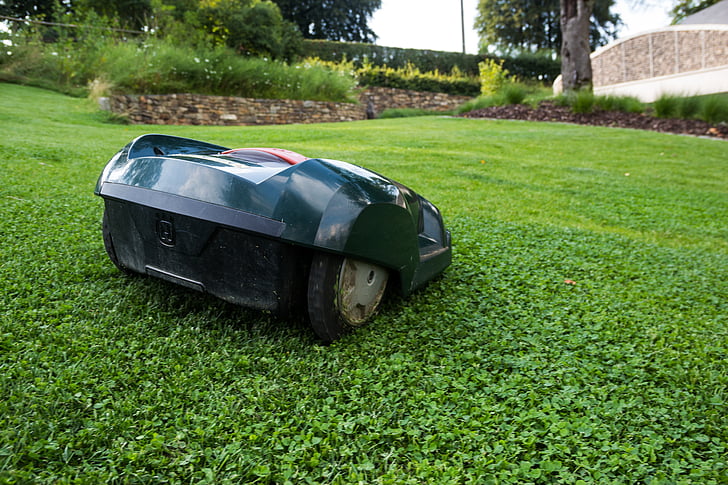 lawn mower, robot, grass, robot mower, automatically, lawn, estate