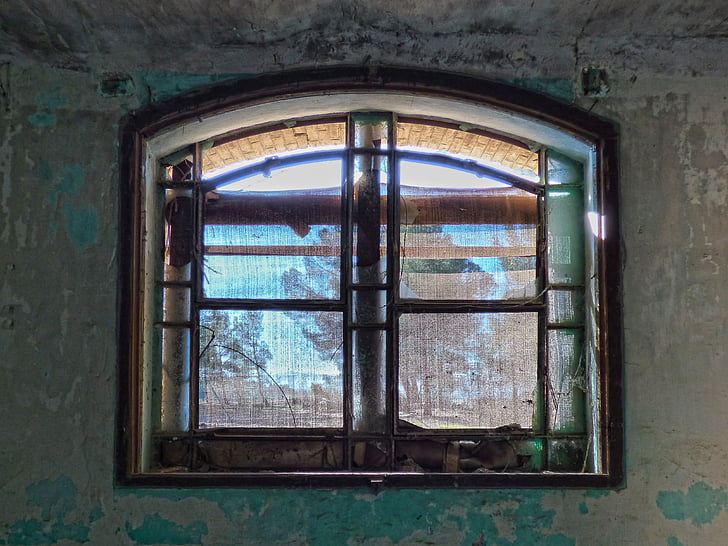 window, abandoned, ruin, grating, closed