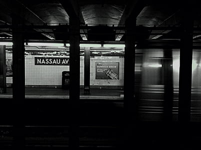 black, white, photography, nassau, av, signage, subway