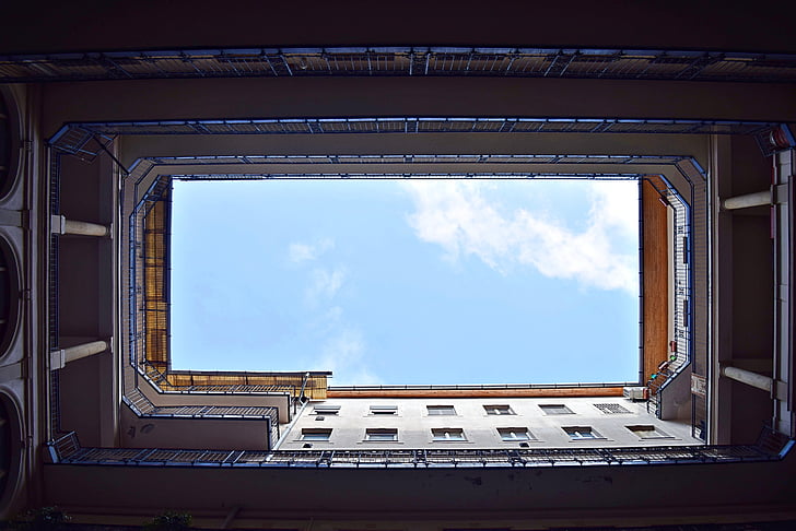 Foto, gris, hormigón, edificio, Casa, cielo, balcón