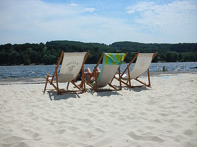 плаж, слънце, сгъваем стол, езеро, пясък
