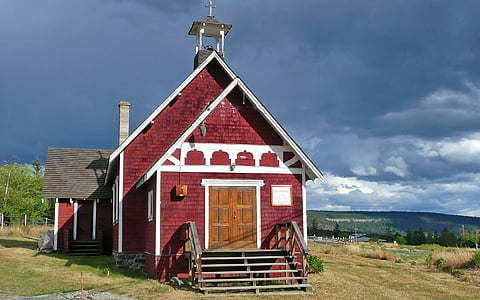 sarkana, baznīca, pērkona negaiss, debesis, Kanāda, British columbia, Alexis creek