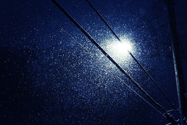 blue, surface, snow, falling, street, light, telephone
