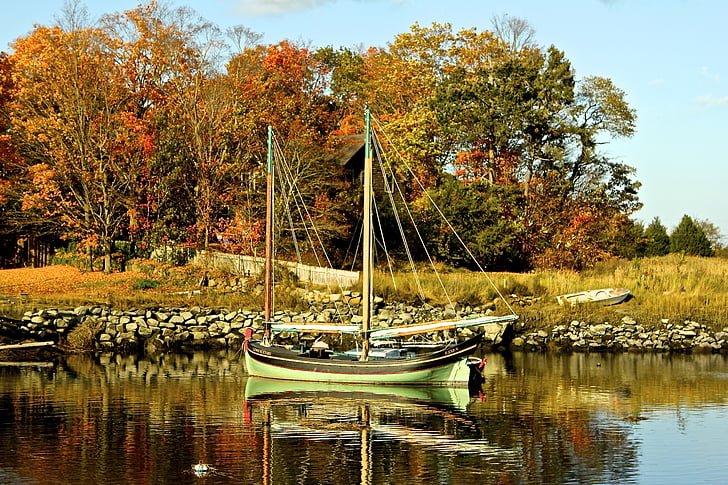 sailboats, boat, vessel, water, river, fall, autumn