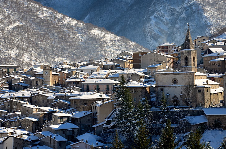 Scanno, salju, musim dingin, Italia