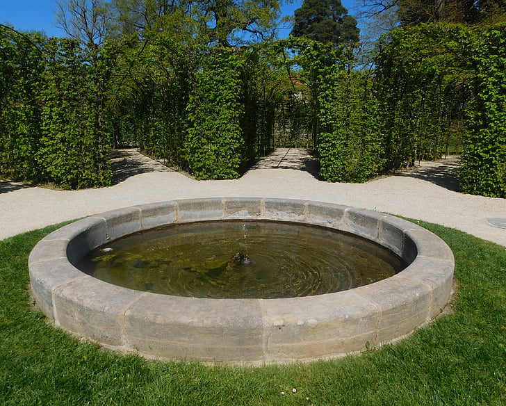 fountain, labyrinth, green, course, romantic, park fantaisie, germany