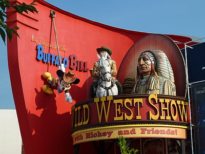 projecte de llei de búfal, Disneyland, salvatge oest, Mostra el, indis, arrabassats
