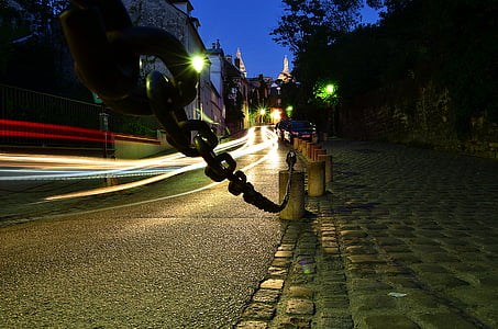Montmartre, noche, París, Francia, Europa, arquitectura, Basílica