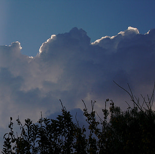clouds, massed, puffy, large, blue shadows, white edge, highlighted