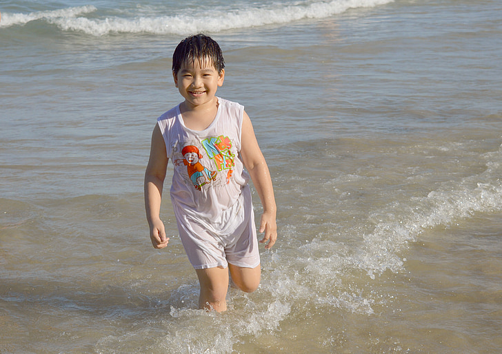 เด็กชาย, เด็ก, ชายหาด, สนุก, เวียดนาม, ทะเล, ฤดูร้อน
