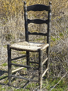 gamle stolen, forlatt, flettet, skrøpelege, brutt, Broken stol, tre - materiale