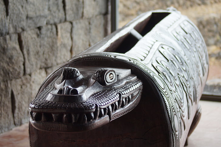 Heyerdahl, krokodil, oude, hout, gesneden, Museum, oudheid