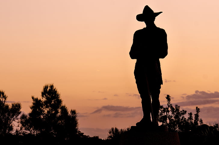 man, silhouette, person, standing, hat, evening, scene