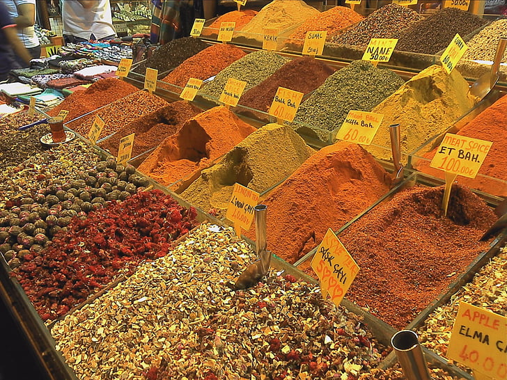 koření, jídlo, Kuchyně, trh, Istanbul, prodejce, Curry