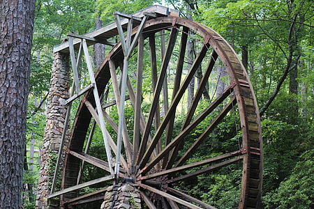water wheel, watermill, old, wooden
