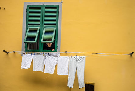 Italia, mujer, persona, personas, servicio de lavandería, tendedero, Europa