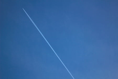 Jet, taevas, päevasel ajal, lennuk, contrails, sinine, auru rada