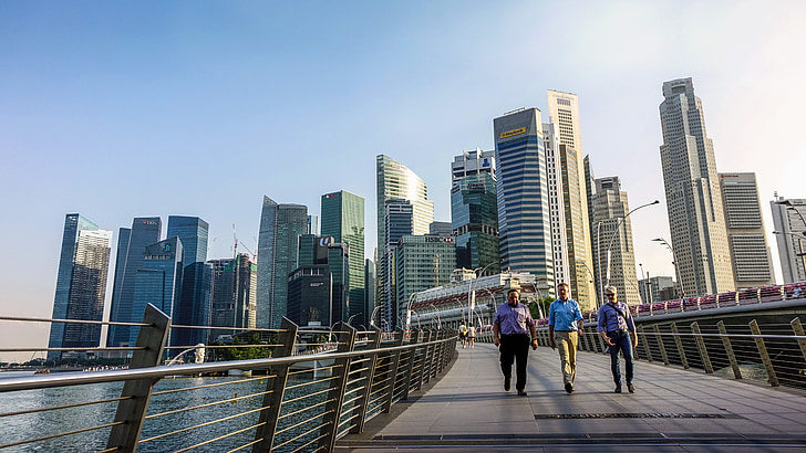 Singapur, Río Singapur, puente del Jubileo, Skyline, edificio, agua, Distrito financiero
