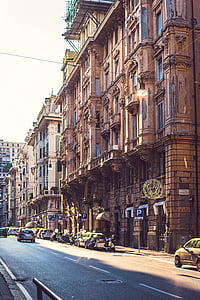 brązowy, malowane, budynek, obok, Motocykl, Samochody, Struktura