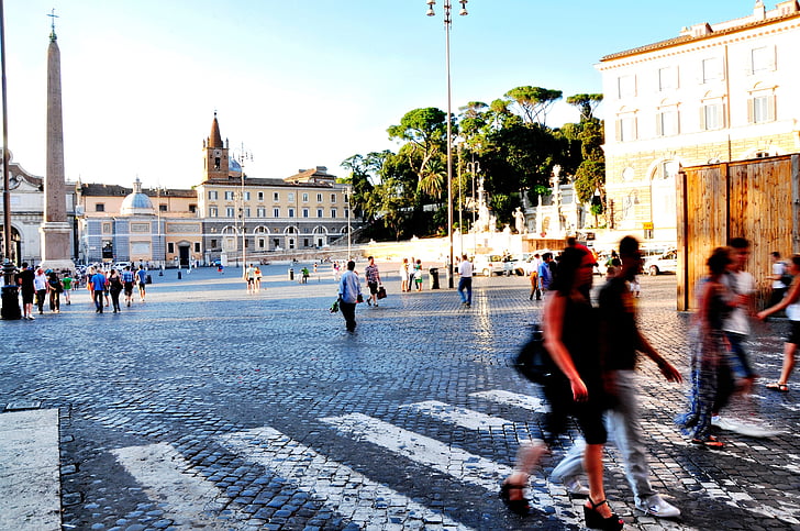 Piazza, Piazza del popolo, Rom, personer, förbipasserande, Italien, konst