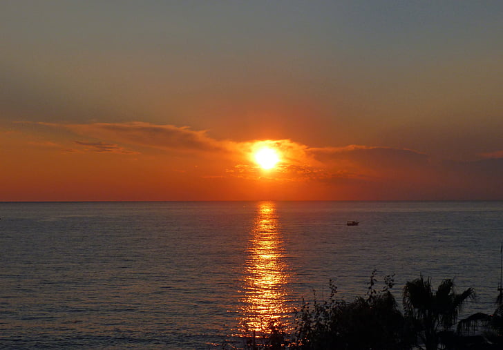 zonsondergang, zee, Middellandse Zee, zon en zee, door de zee, ondergaande zon, natuur
