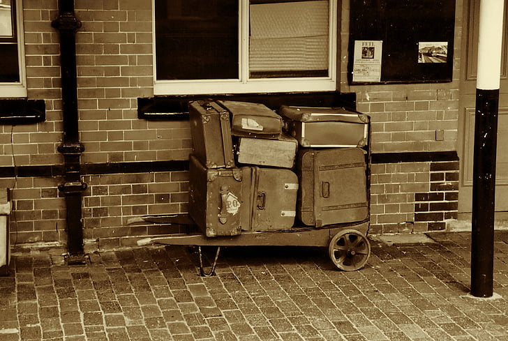 retro, equipatge retro, viatges, maleta, equipatge, vell, anyada