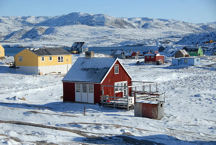 Grenlandija, rodebay, oqaatsut, ledo, sniego, žiemą, temperat ūros