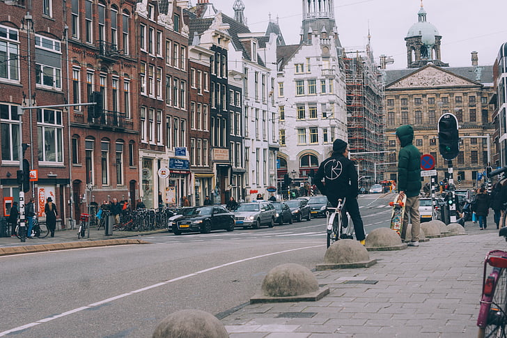 person, svart, hoodie, jacka, cykel, bredvid, mannen