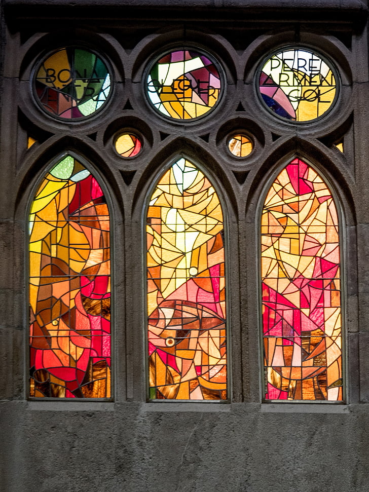 Стъклопис прозорец, катедрала, Саграда Фамилия, Барселона, Каталония, архитектура, Църква