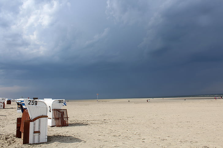 Beach, Beach chair, sand, skyer, tordenvejr, ø, Spiekeroog