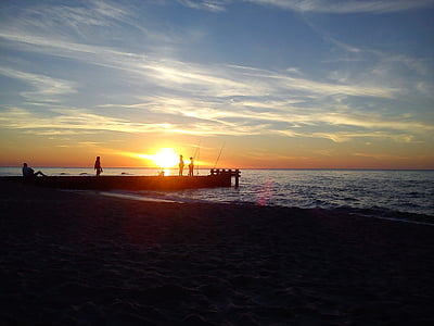tramonto, spiaggia, mare, Mar Baltico, Afterglow, sera, Vacanze