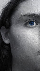moški, človek, obraz, modra, oči, sanjsko, temne lase
