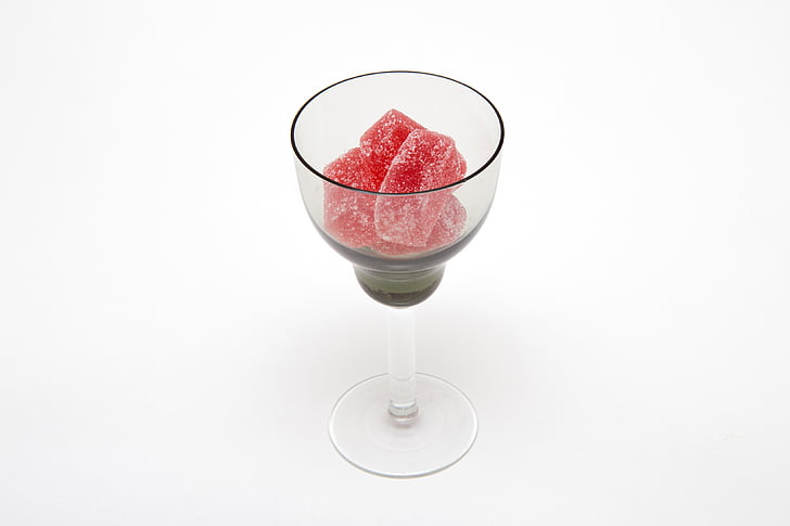 glass, table, white, red, candy, sweet, white background