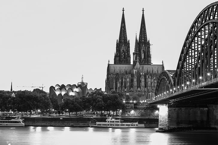 Kölnerdomen, Rhen, Köln, dom, kyrkan, Hohenzollern-bron, landmärke