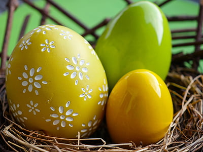easter, easter eggs, decoration, easter nest, easter decor, colorful, green