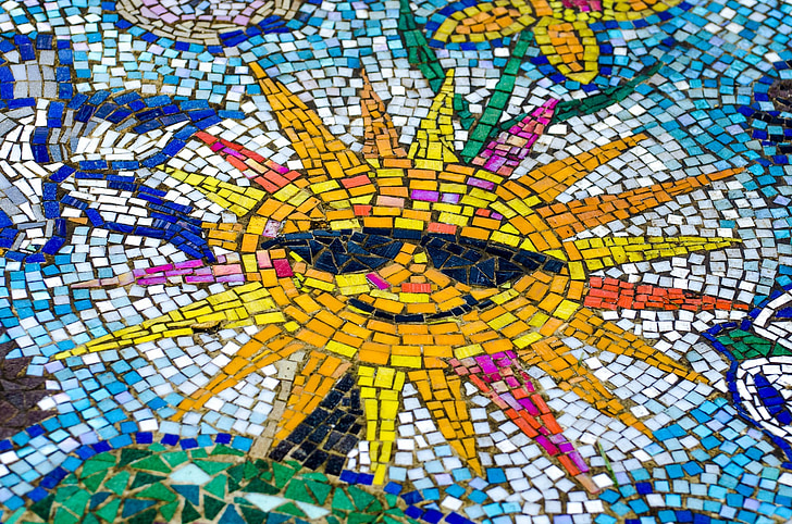 mozaika, Słońce, płytki, kamień, Latem, Creative, sztuka